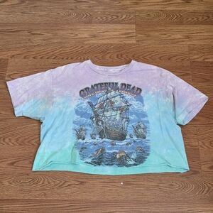 VINTAGE Y2K GRATEFUL DEAD Ship of Fools Liquid Blue Tie Dye T-Shirt Crop Top